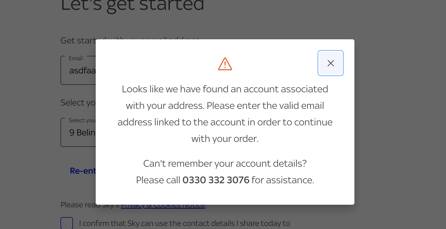 Sky not letting me make a new order due to an old Sky Community