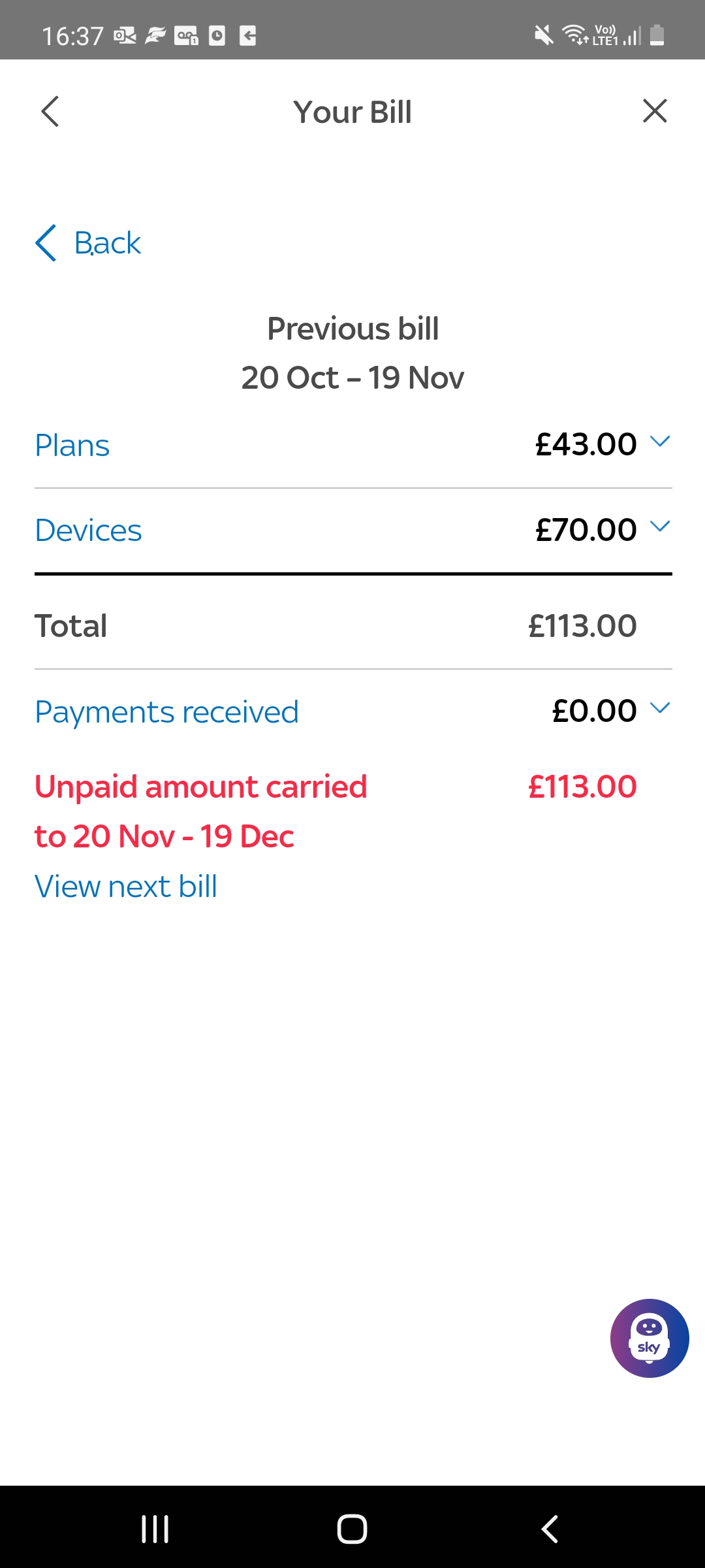 Answered: Will my services be restriced if bill has been car... | Sky ...