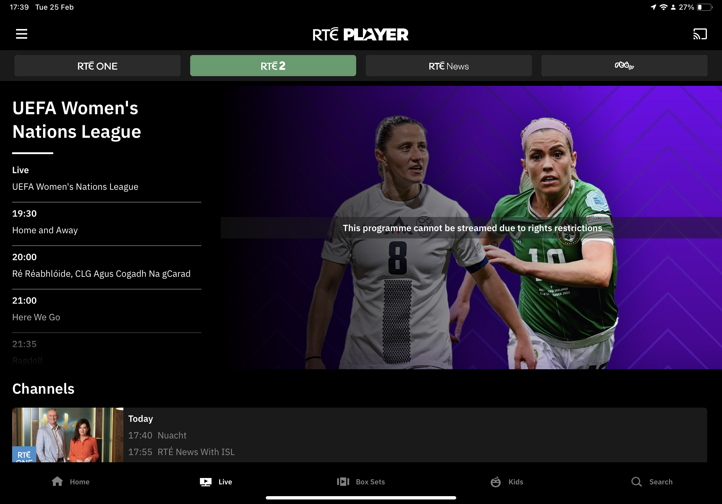 RTE player Issues | Sky Community