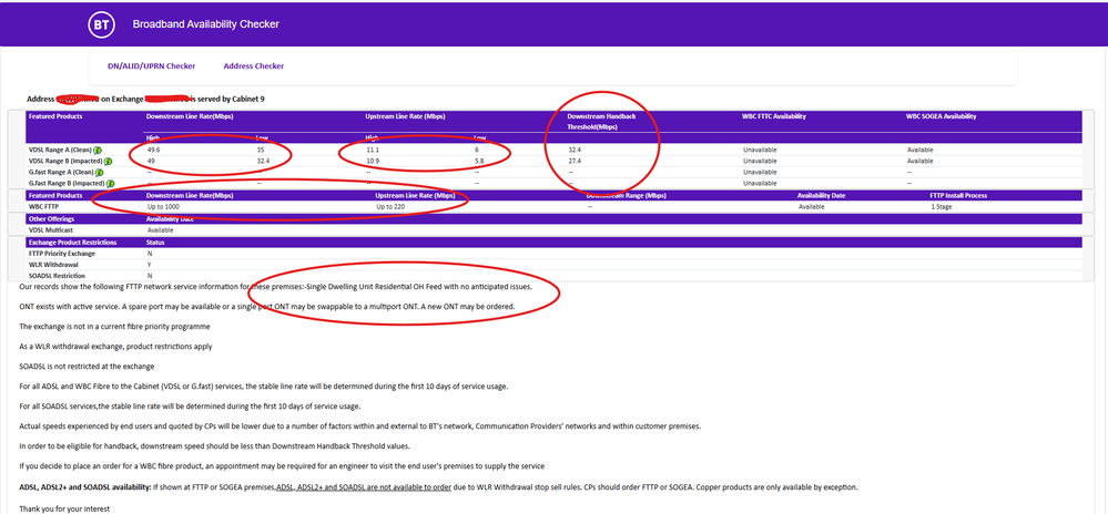 DSL typical what to look for, my address but on a FTTP FF500 connection now from the FTTC 40/10 that was upgraded.