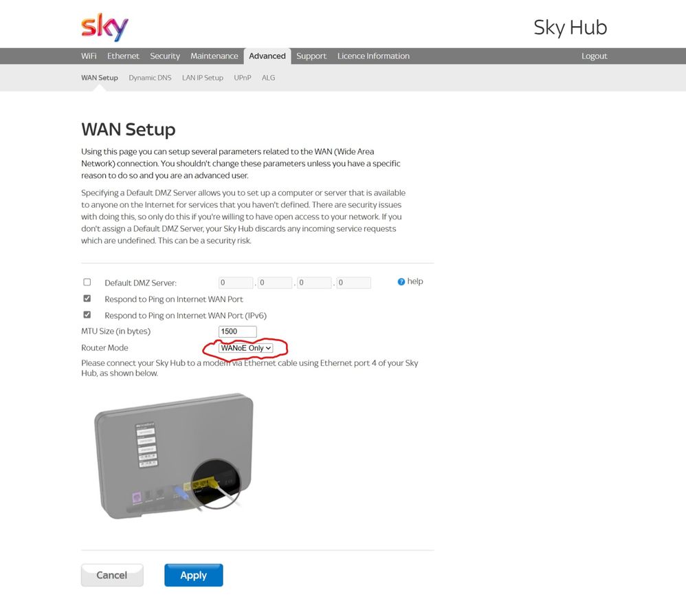 Sky SR203 off the Auto to WANoE always connection!