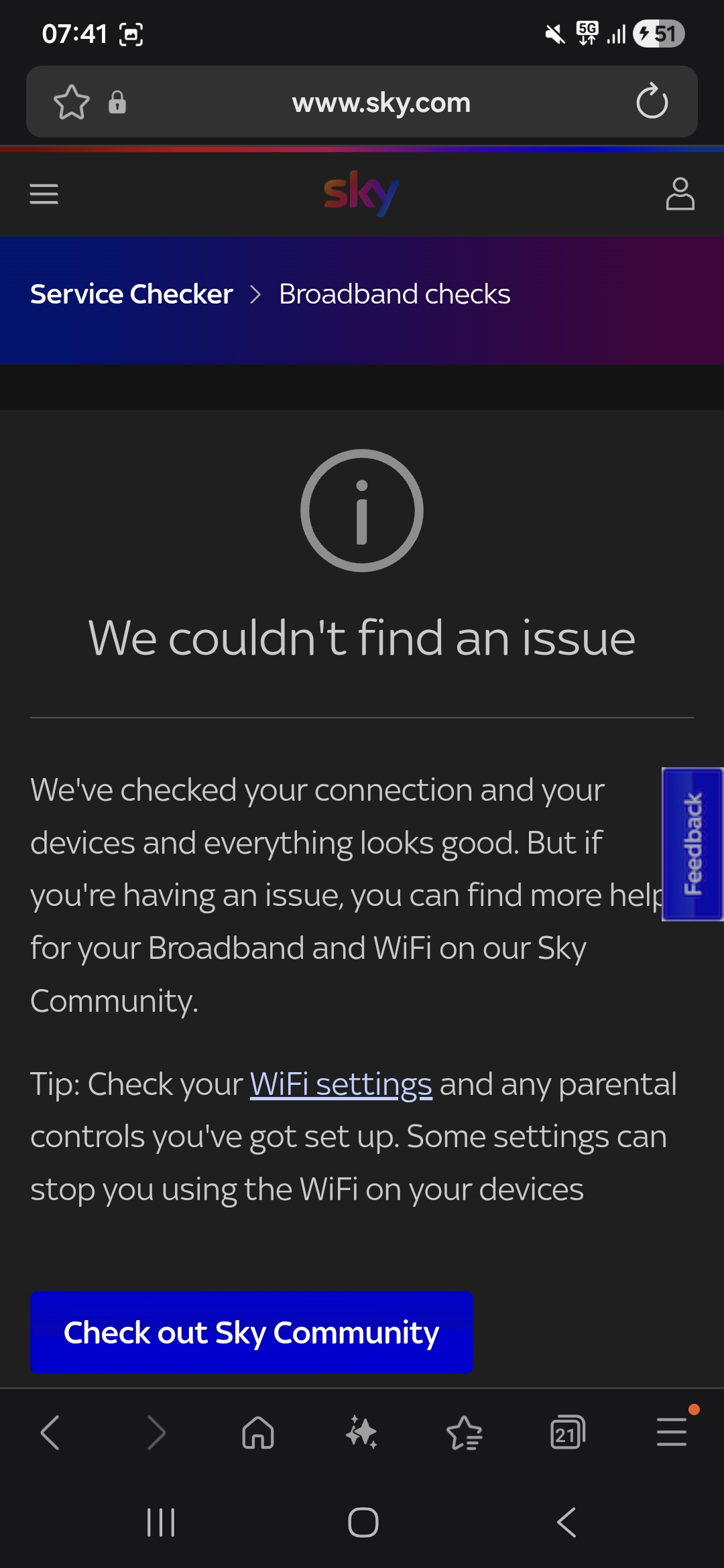 No internet | Sky Community