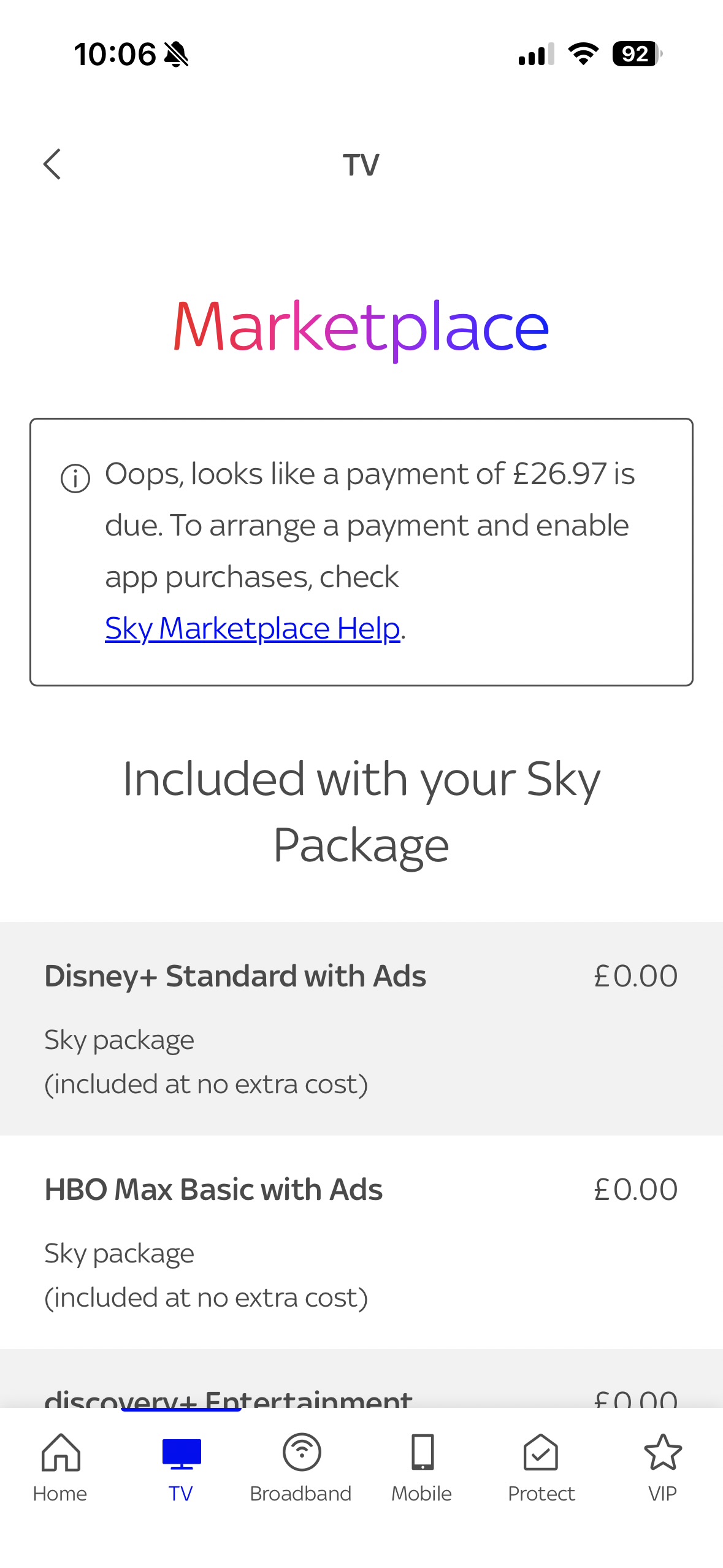 Outstanding Bill | Sky Community