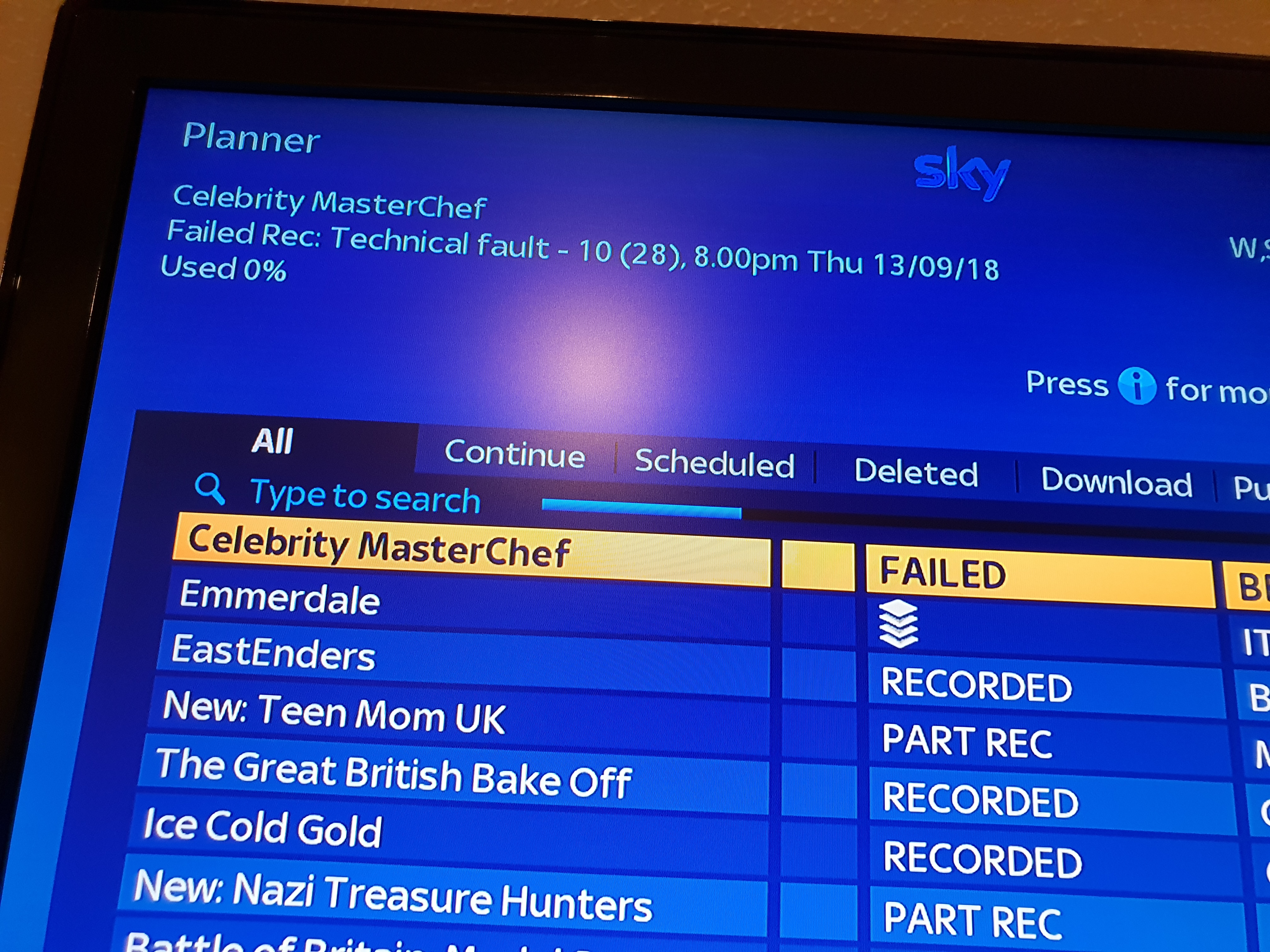 sky plus recording problem Sky Community