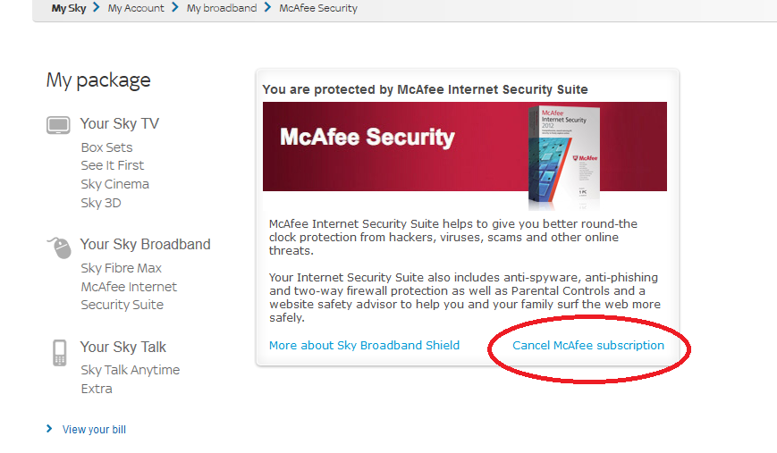 Answered: Cant Cancel McAfee internet security - Sky Community