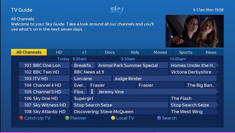 Changes to the Sky TV Guide August 2019