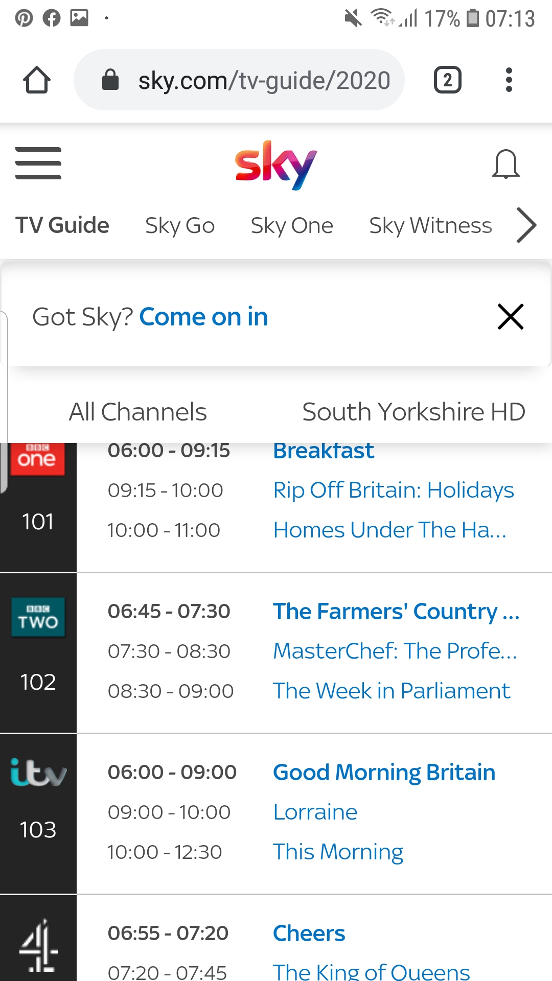 incorrect region message Sky Community