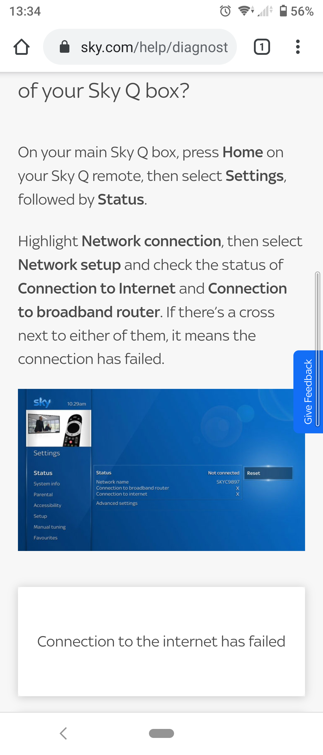SkyQ not connecting to Sky Community