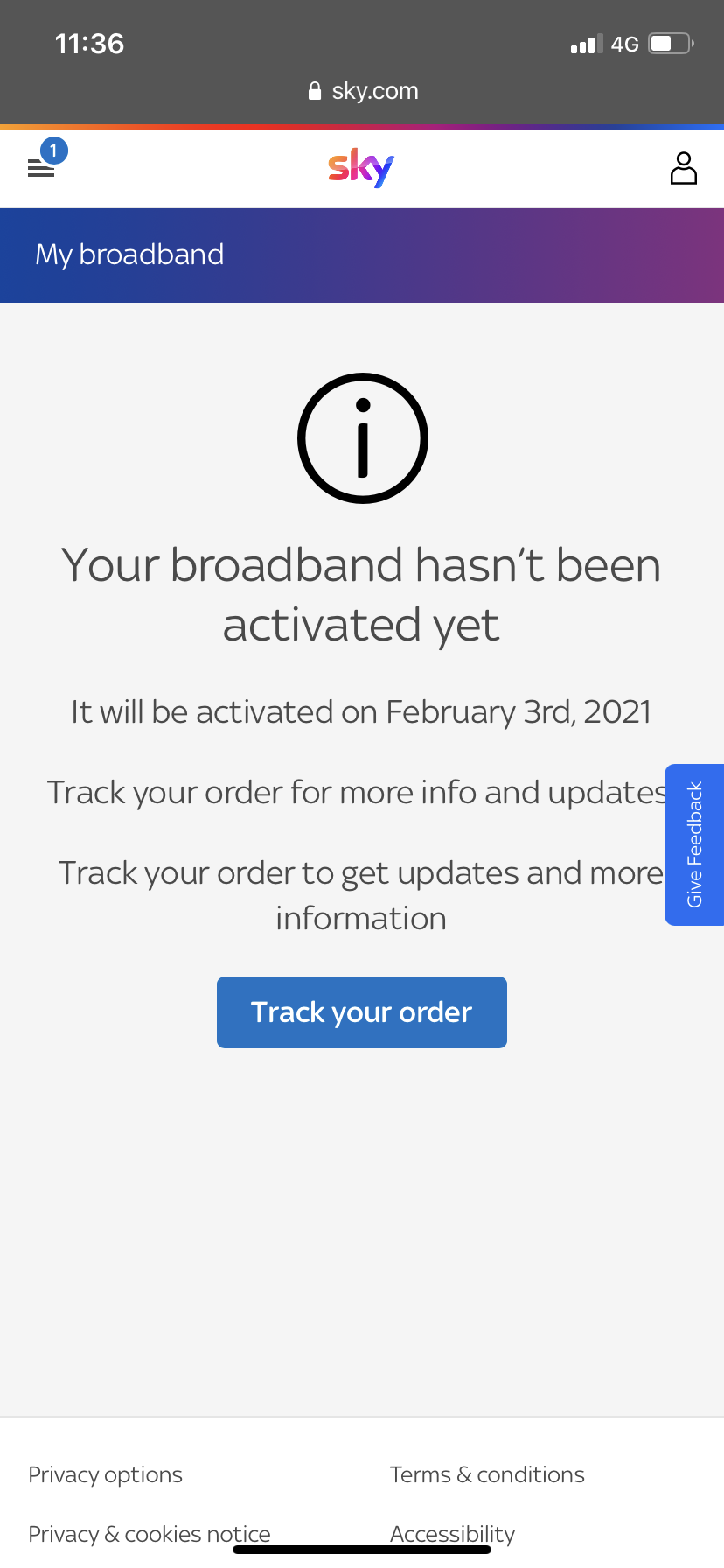 Activation date delayed Sky Community