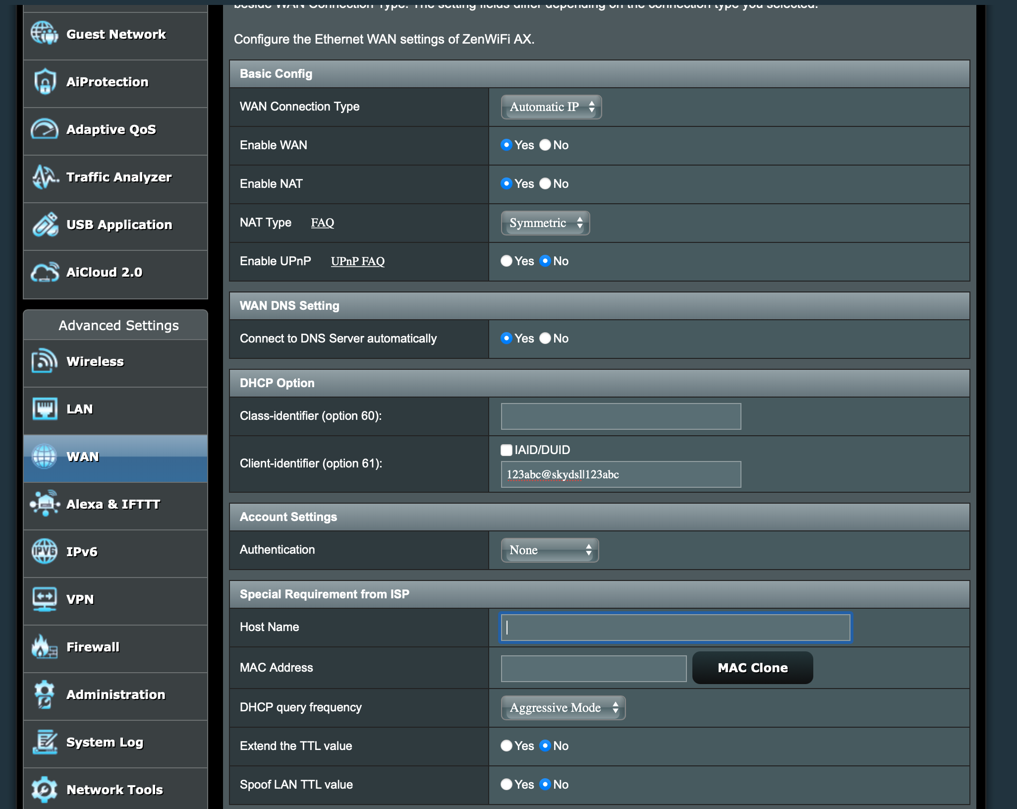 Answered DHCP settings for Sky FTTP (ONT) with Asus ZenWifi... Sky