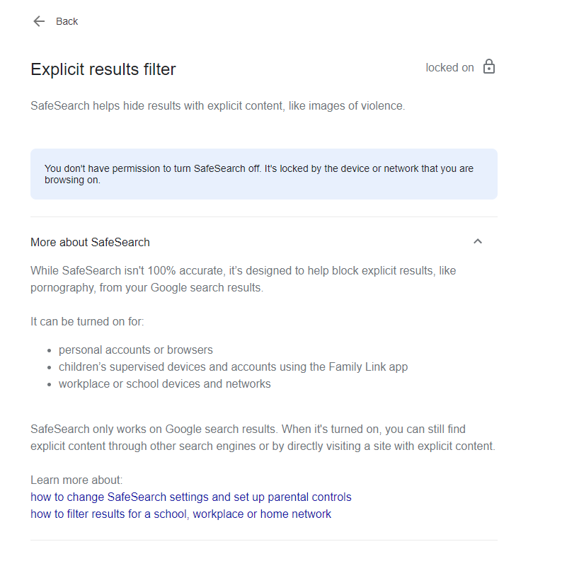 Answered Google Safe Search locked and enabled. Sky Community