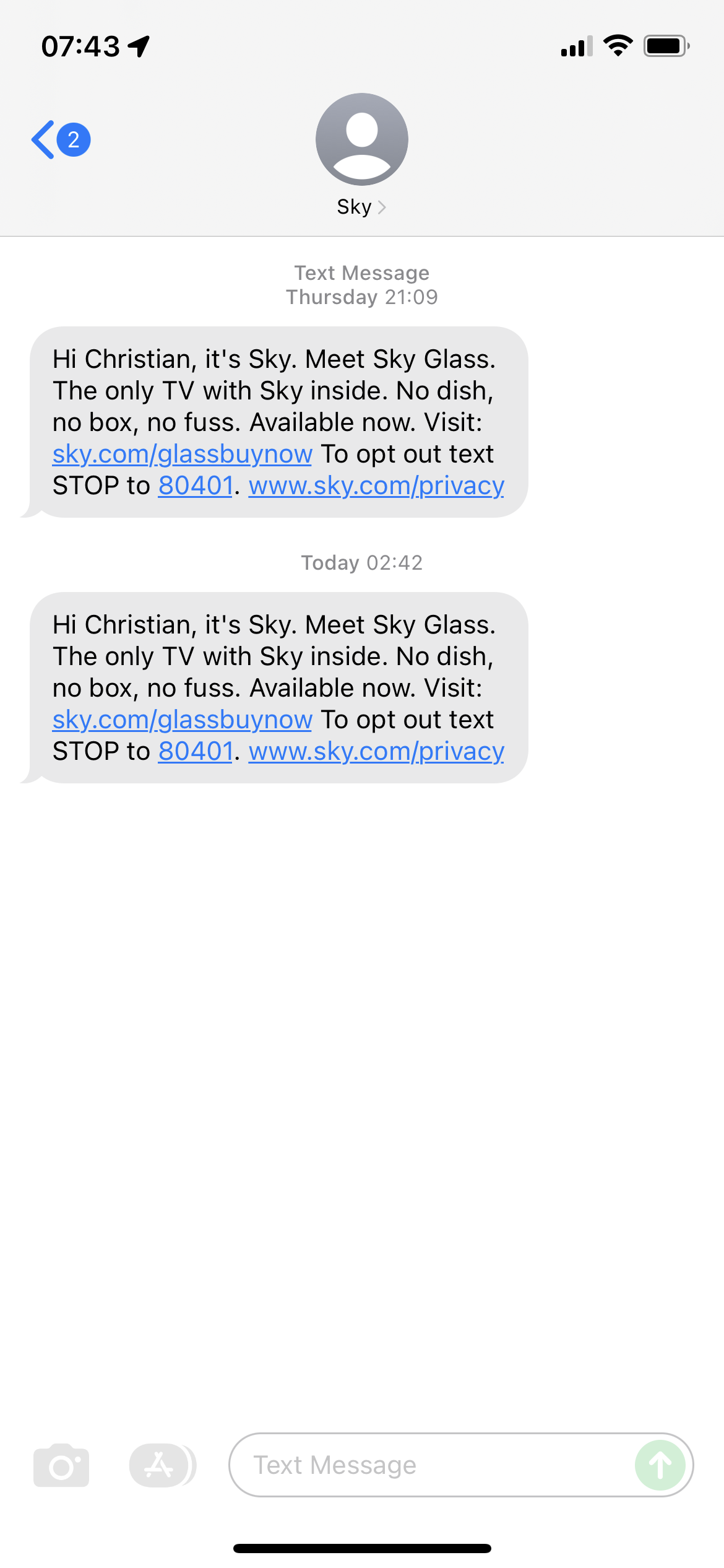 Sky Texting customers at 0242 AM. Sky Community