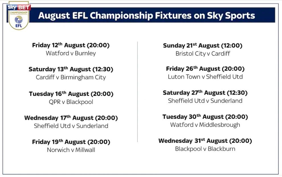 Sky championship fixtures store on tv