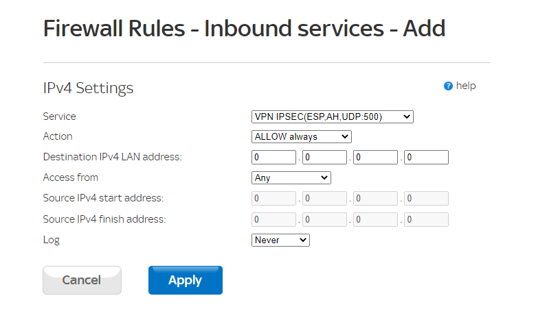 Settings to enable IPSec on a Sky Hub | Sky Community