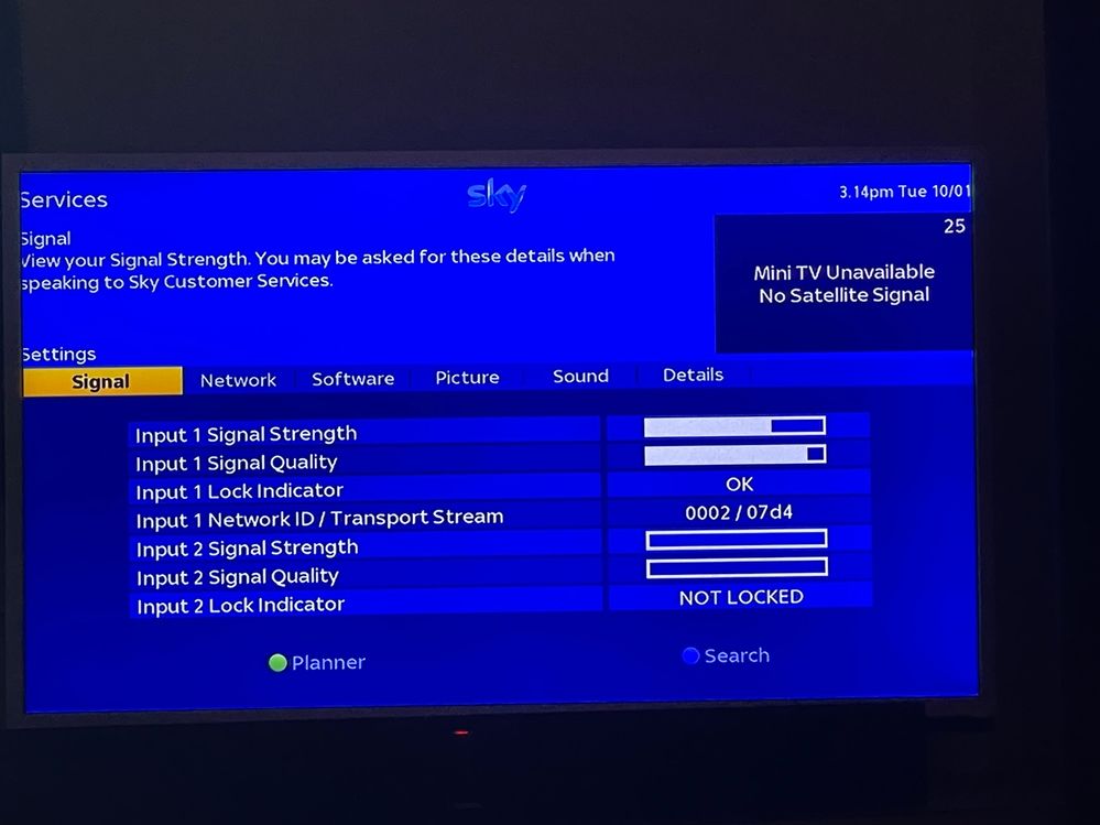 Sky TV no satellite signal, Sky Help