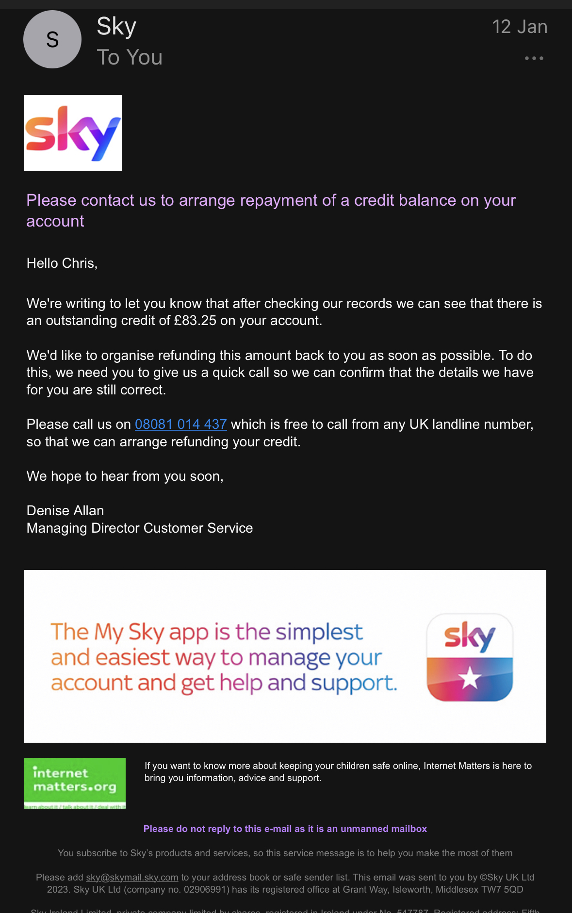 Answered Is this a scam refund Sky Community