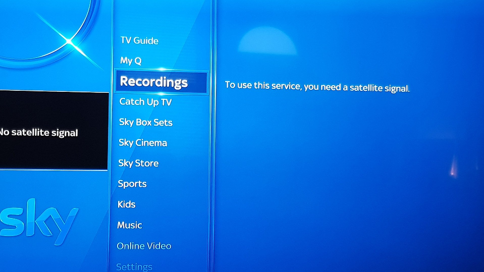 No Satellite Signal on Sky.