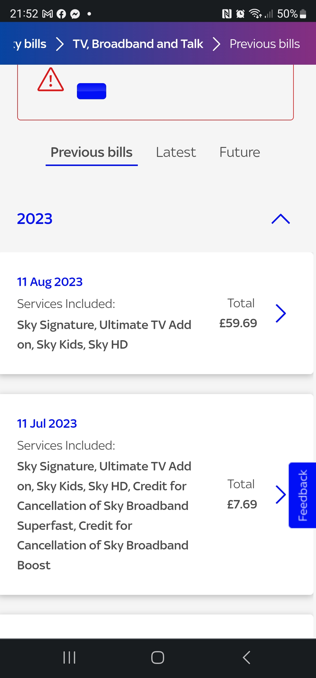 Billing issue Sky Community