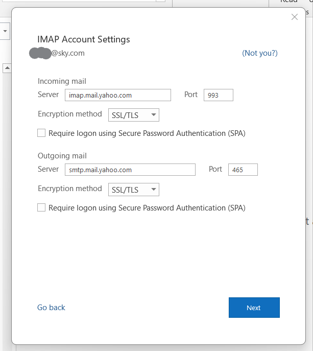 Unable to set up email account outlook Sky Community