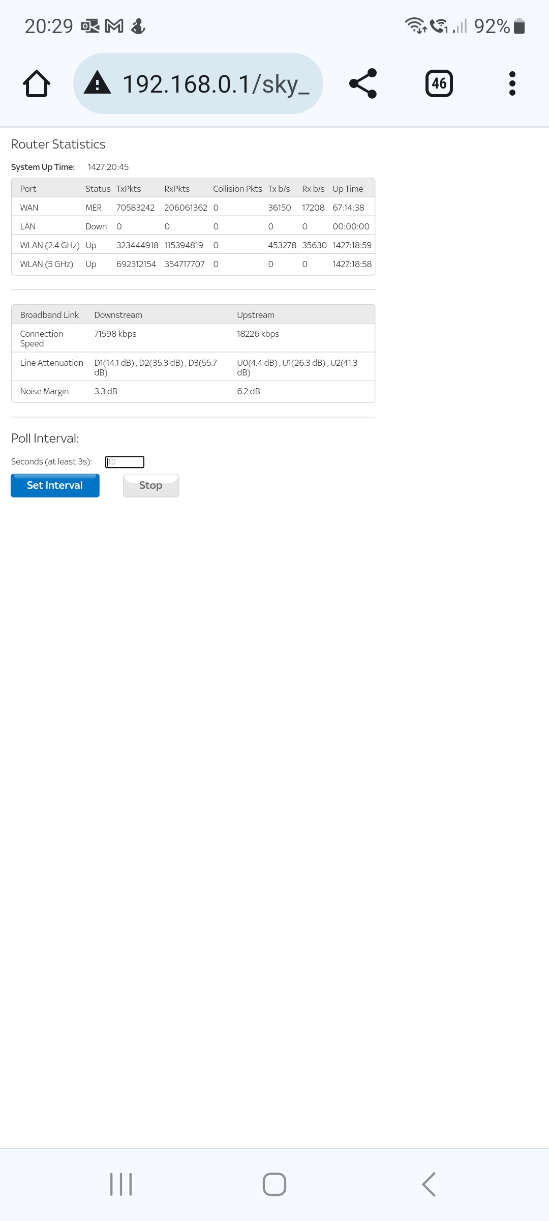 Discrepancy between router stats line speed and af... | Sky Community
