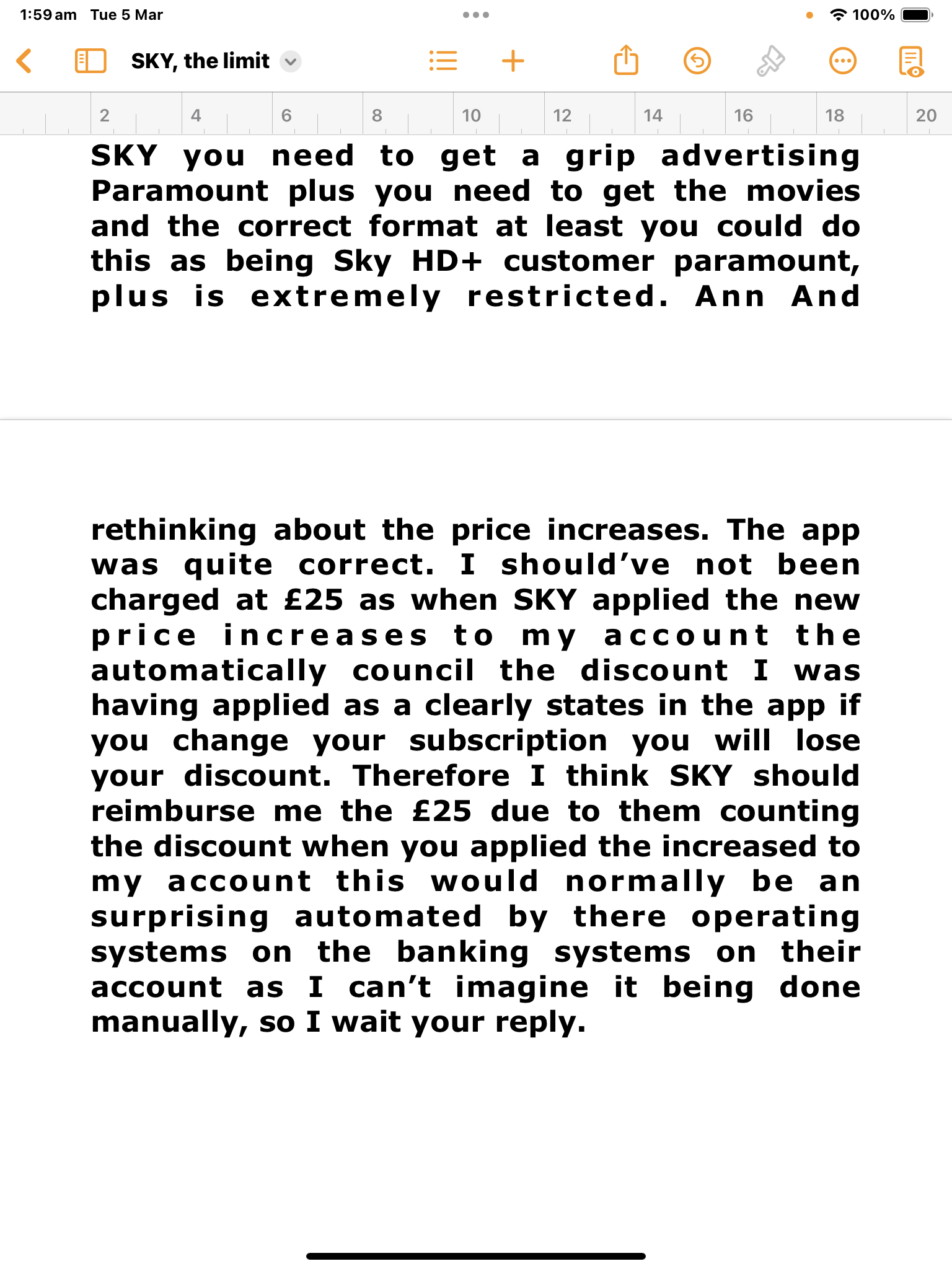 Price hike April 2024 Sky Community